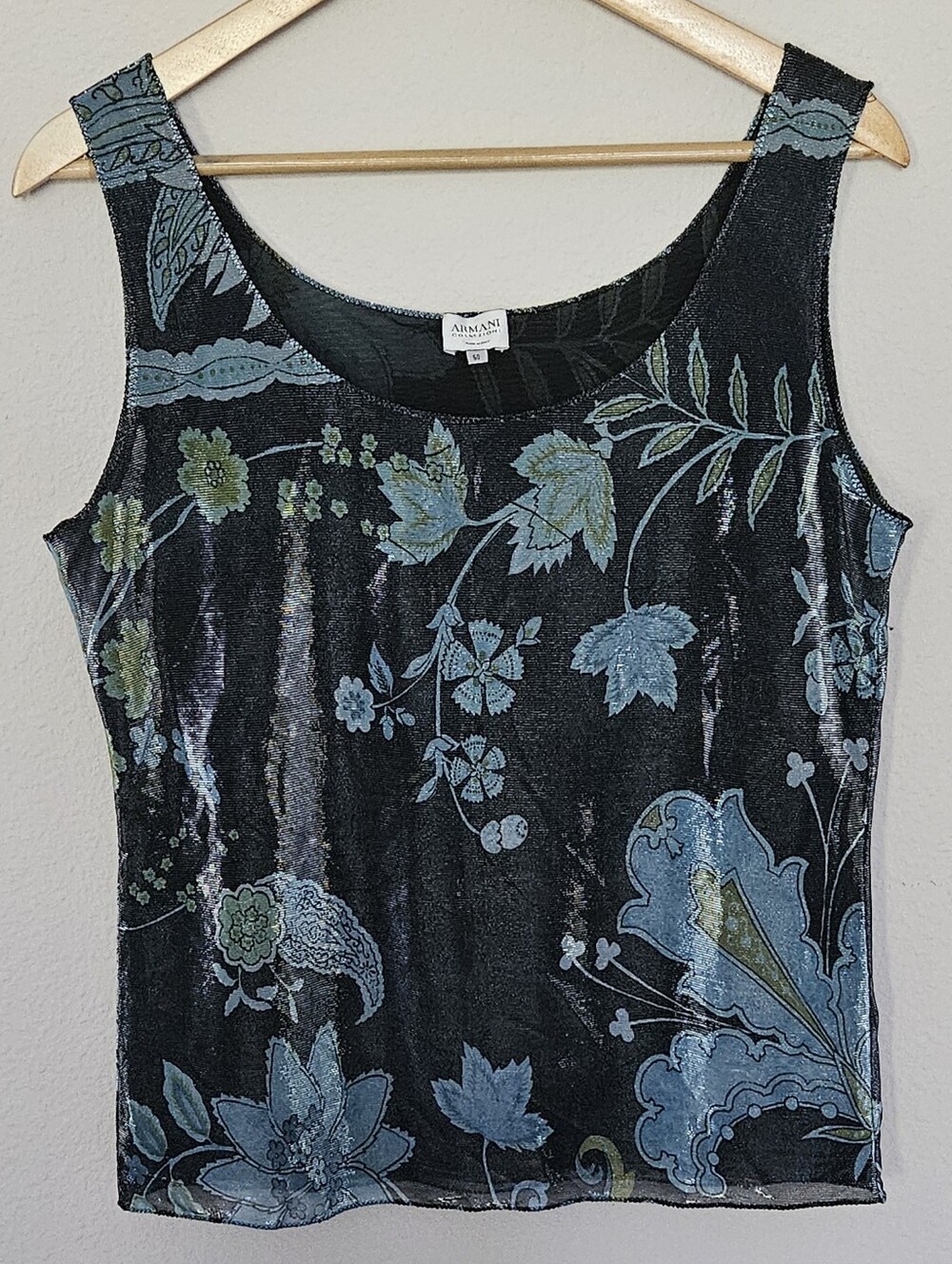 ARMANI Collezioni Black Floral Sheen Sleeveless Bouse